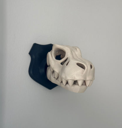 T-Rex Dinosaur Skeleton Head Mount with Bone