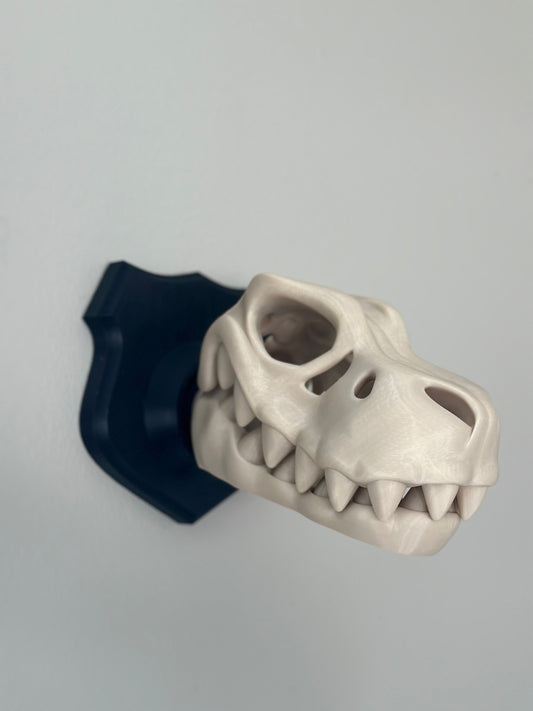 T-Rex Dinosaur Skeleton Head Mount with Bone